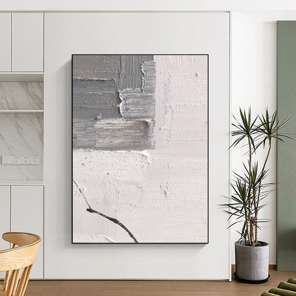 “Grey and White Textured Patch” - Minimalist Abstract Painting On Canvas DS361