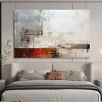 Grey, White & Red Abstract Composition Painting On Canvas DKS043