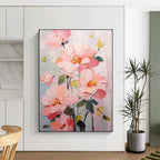 Pink Peach Blooms with Impasto Texture, Inspired by Claude Monet's Style, Floral Painting On Canvas PT2123