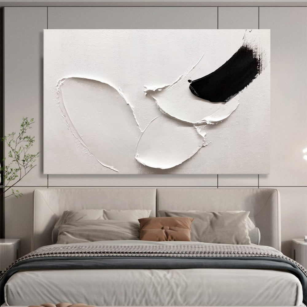 “White - Black Abstract Forms” - Minimalist Oil Painting on Canvas DKS909