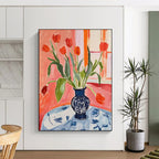“Vibrant Tulip Bouquet” - Post - Impressionist Still - Life Painting On Canvas PT2229