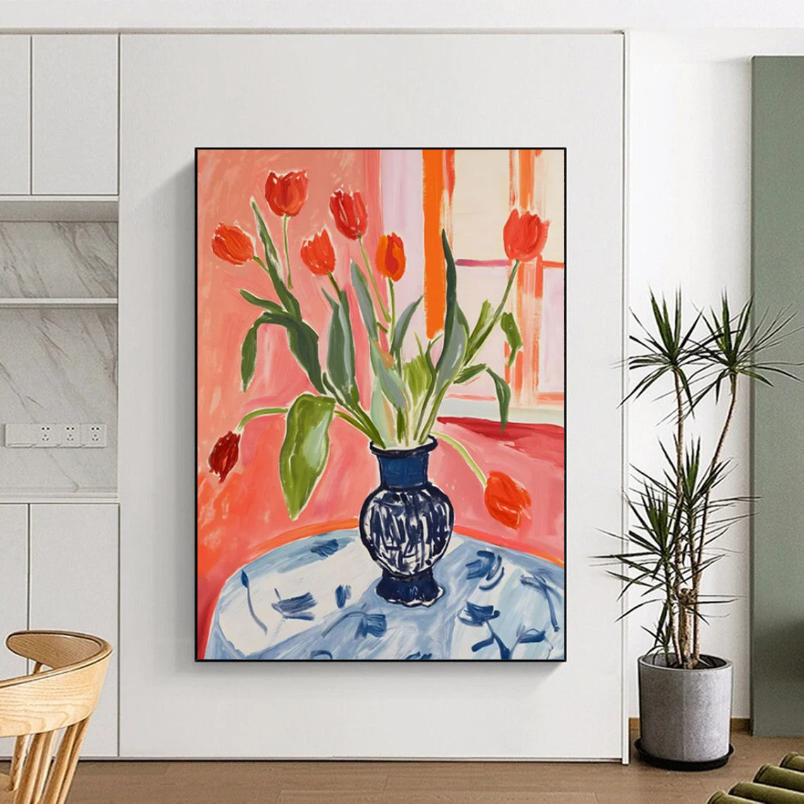 “Vibrant Tulip Bouquet” - Post - Impressionist Still - Life Painting On Canvas PT2229