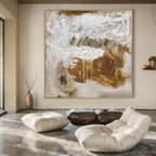 Abstract White and Brown "Expressive Drips" Abstract Expressionist Painting On Canvas PS1085