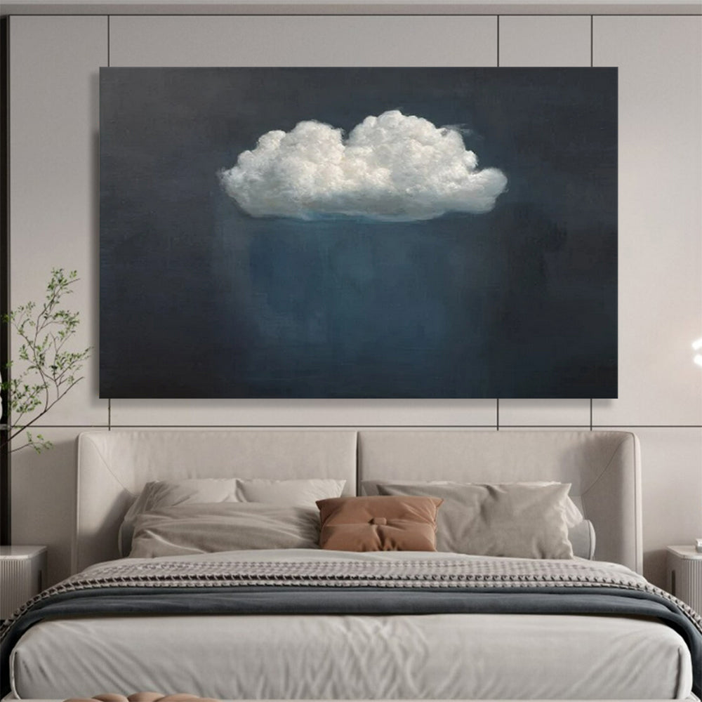 “White Cloud on Dark Blue” - Dreamy Simplicity Painting On Canvas PT1524
