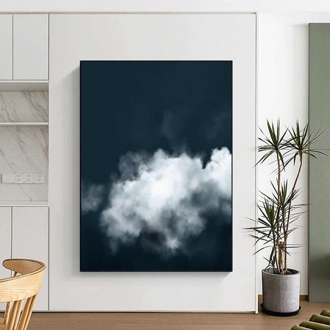 “Dark Sky with White Clouds” - Minimalist Nature Study Painting On Canvas DS233