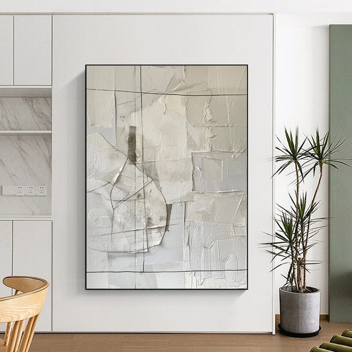 “White - Gray Collage Abstraction” - Mixed - Media Abstract Painting On Canvas DS017