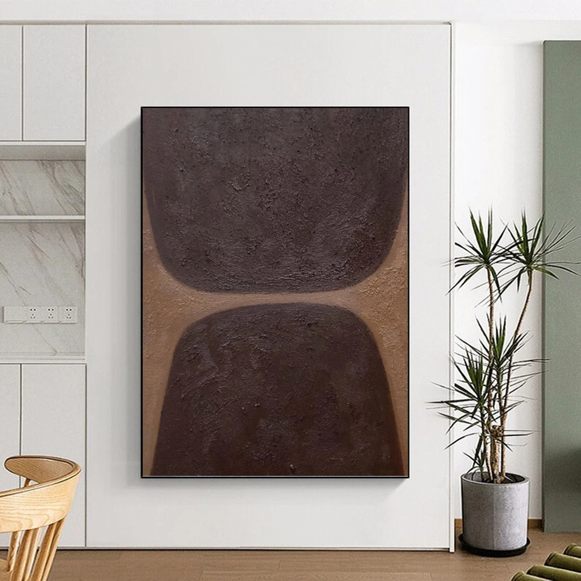 “Dark Brown Textured Squares” - Minimalist Abstract Painting On Canvas PT1169