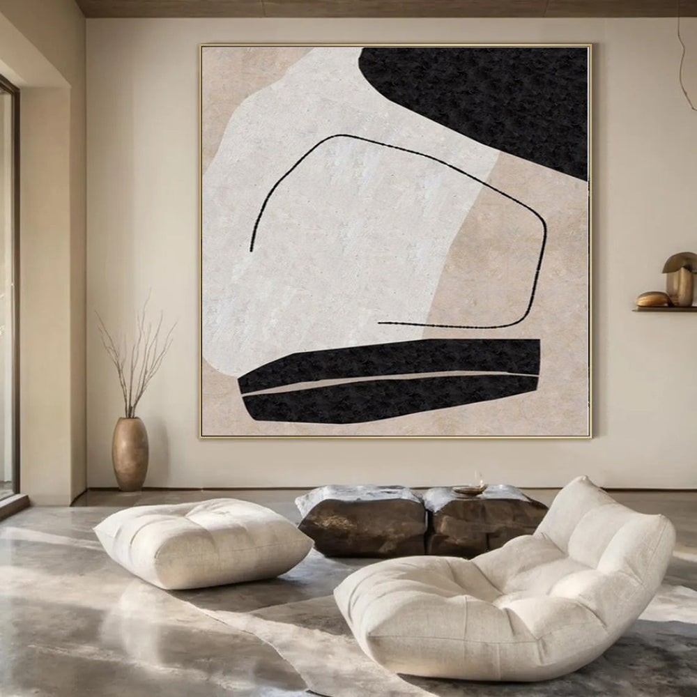 Black, White and Beige with Fragmented Lines "Broken Unity" Abstract Painting On Canvas PS1142