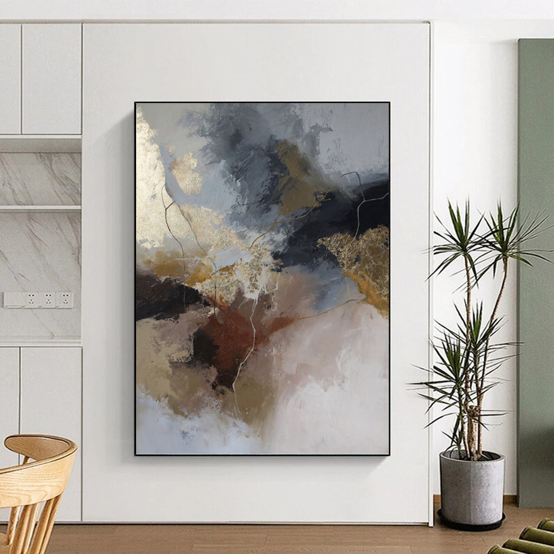 “Neutral Tones with Gold Accents” - Contemporary Abstract Painting On Canvas PT1017