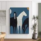 “Stylized Black & White Horses” - Minimalist - Inspired Animal Painting On Canvas PT1440