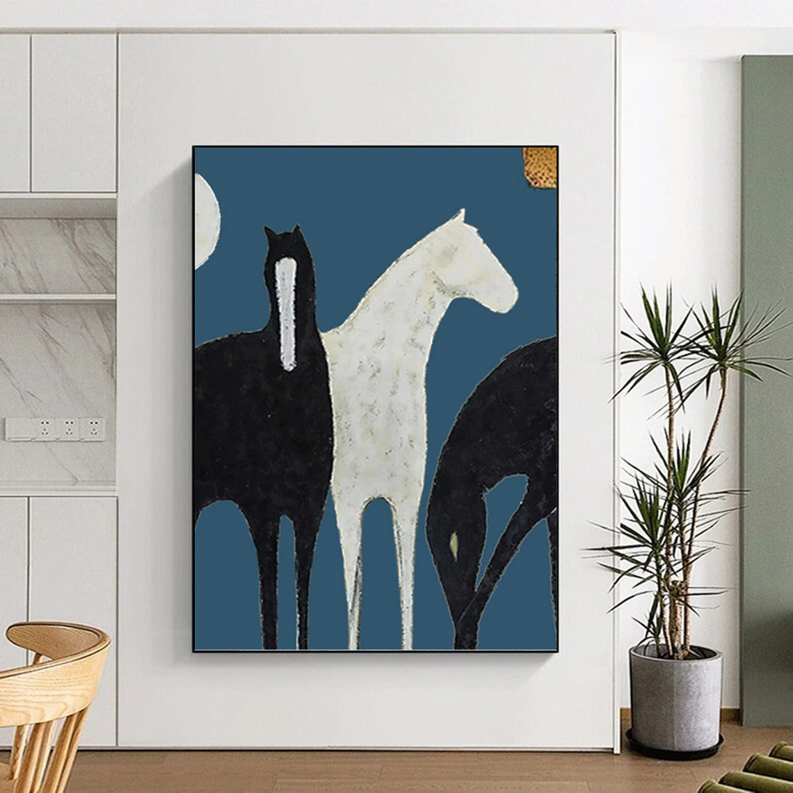 “Stylized Black & White Horses” - Minimalist - Inspired Animal Painting On Canvas PT1440