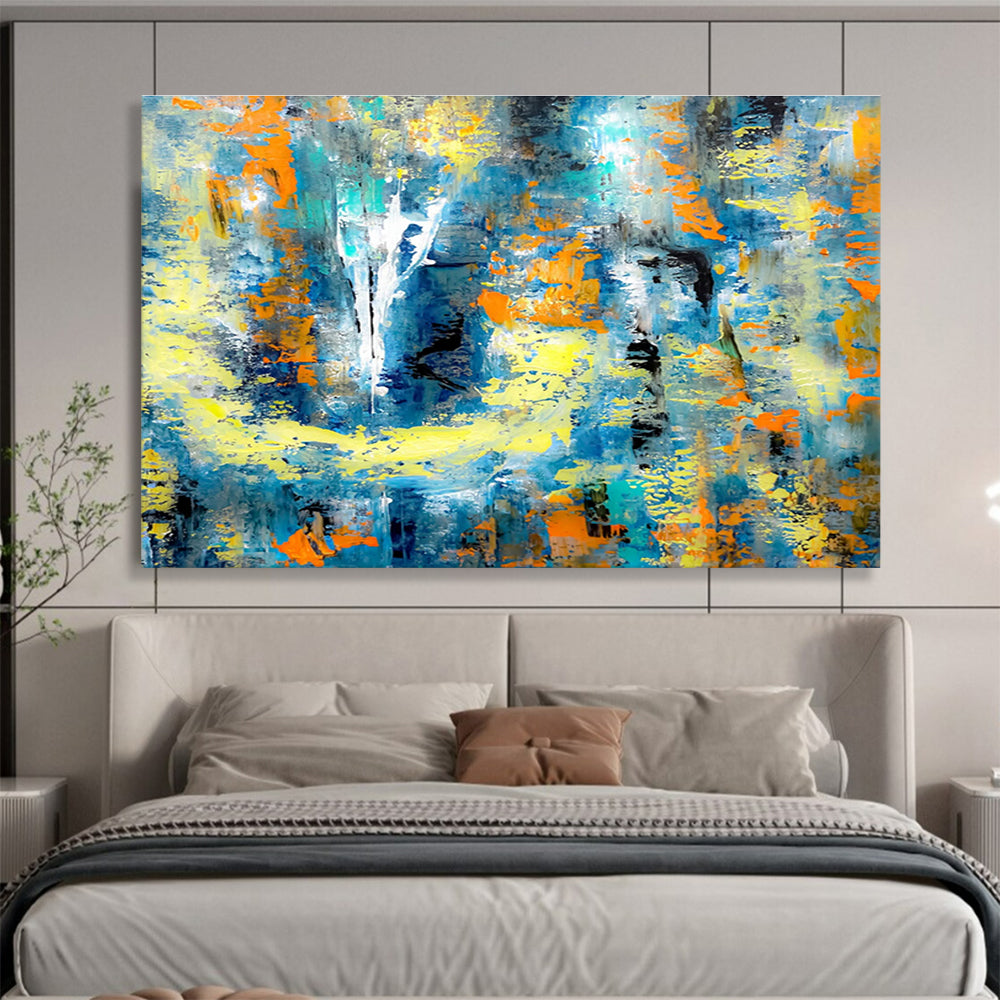 “Blue - Yellow Abstract Energy” - Textured Acrylic Painting on Canvas DKS924
