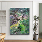 “Green - Purple Abstract Energetic Strokes” - Vivid Abstract Painting On Canvas PS0353
