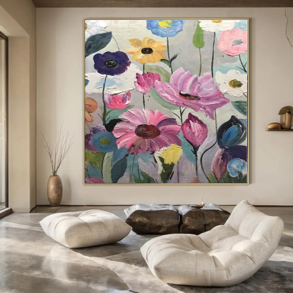 Colorful Flowers with Textured Petals "Blooming Textures" Impressionist Painting On Canvas PS1306