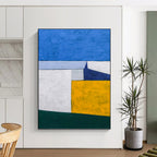 “Blue - Yellow Geometric Blocks” - Clean Lines Abstract Painting On Canvas PT1095