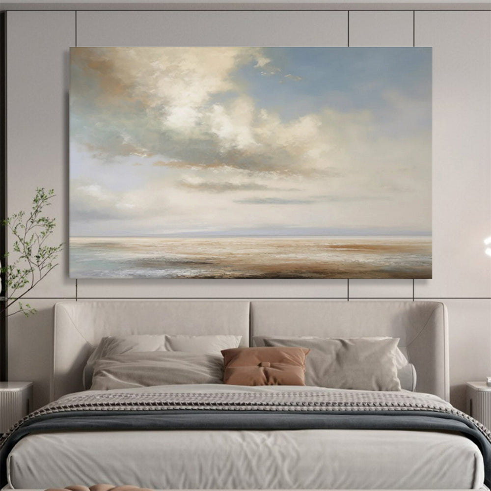 Soft Cloudy Seaside in Pastels - Impressionistic Seascape Painting On Canvas DKS334
