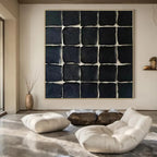 Grid of Textured Black Squares "Monochrome Mosaic" Relief Sculpture On Canvas PS1072