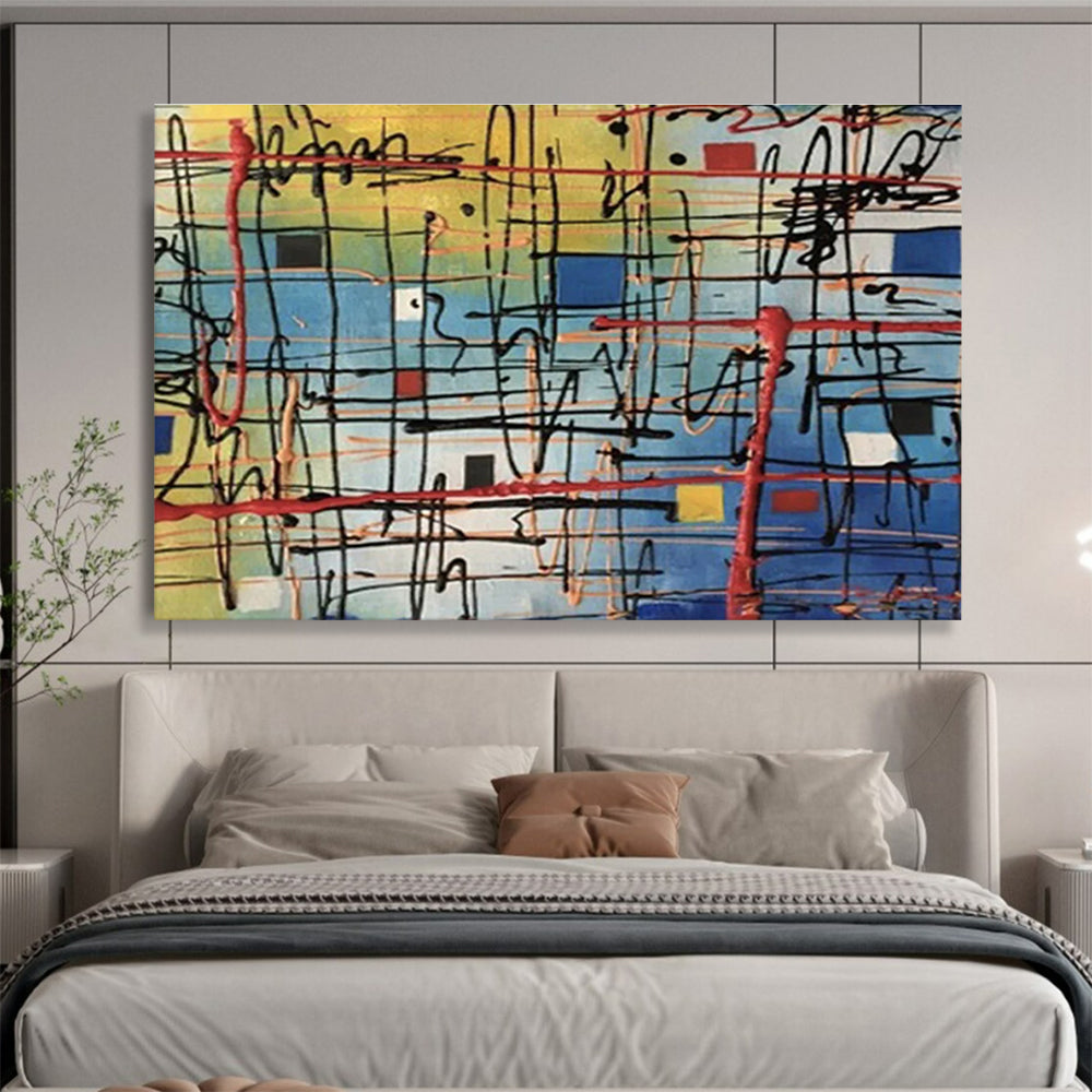 “Colorful Abstract Grid” - Abstract Expressionist Painting On Canvas DKS842