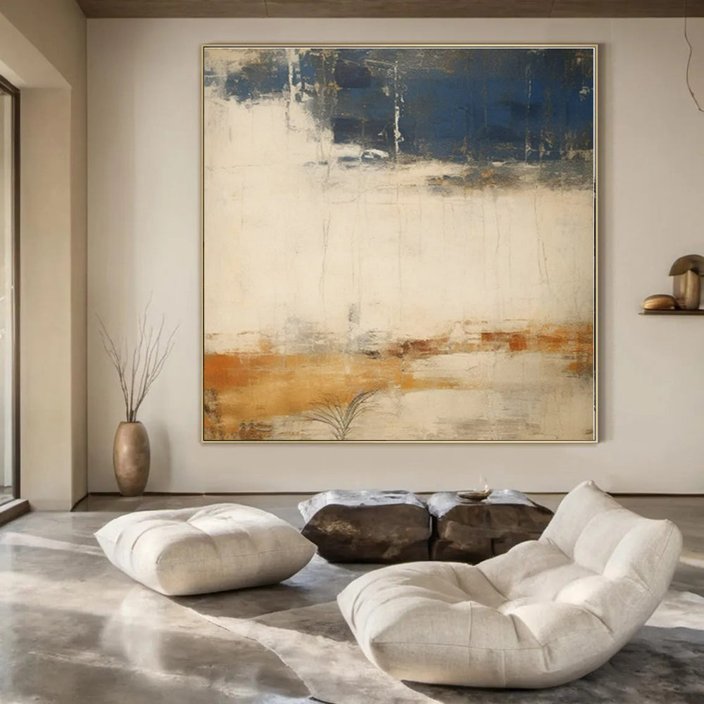 Blue, White, Brown, Orange with Abstract Textures "Textured Journey" Abstract Painting On Canvas PS1341