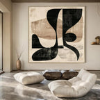 Beige, Black with Layered Shapes "Retro Collage" Abstract Painting On Canvas PS1420