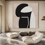 Black, White and Beige with Organic Shapes "Intimate Embrace" Abstract Painting On Canvas PS1134