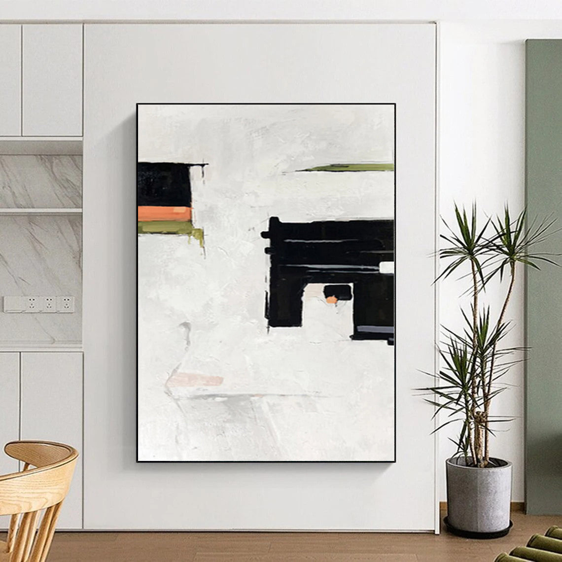 “Black - Green - Orange Abstract Minimalist Forms” - Subtle Abstract Painting On Canvas PS0327