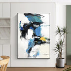 Blue - Black - White Abstract Splash, Echoing Willem de Kooning's Style, Painting On Canvas PT2085