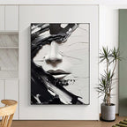 Black & White Textured Face, Abstract Expressionism, Painting On Canvas PT2134