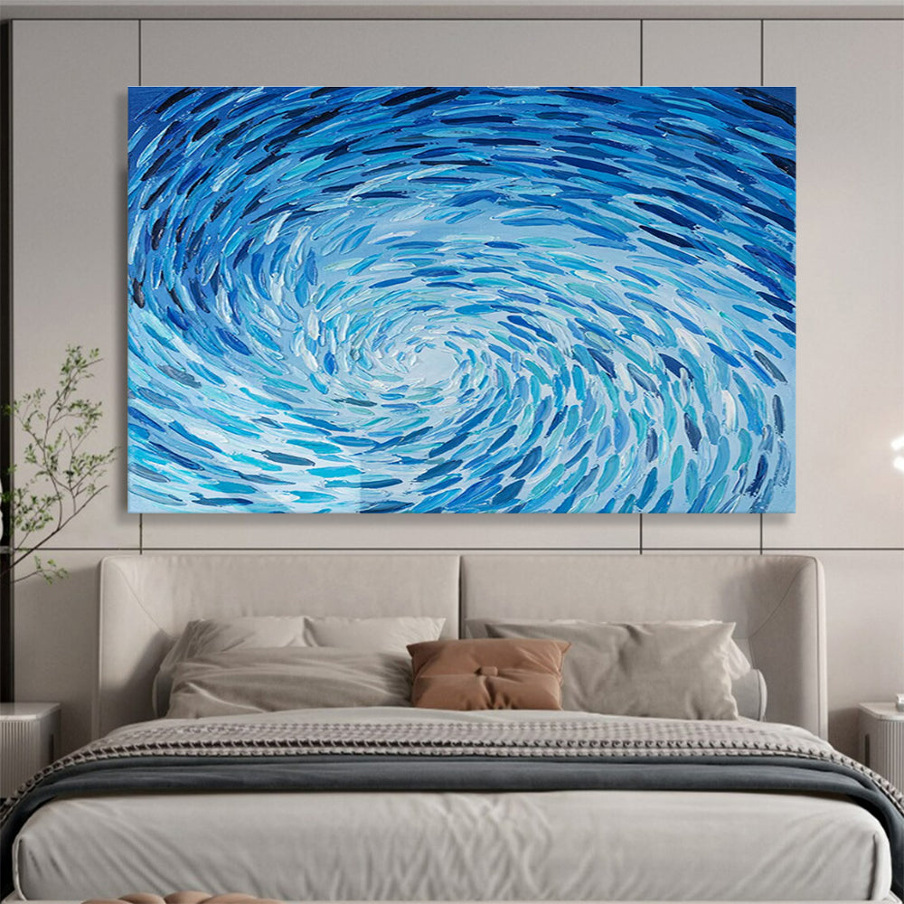 “Blue Swirl Abyss” - Blue Abstract, Impasto Oil Painting On Canvas DKS789
