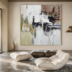 “Black - White - Gold Abstract Chaos” - Expressive Abstract Painting On Canvas PS0209