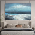 Blue - Grey Night Sky Over Sparkling Sea Seascape Painting On Canvas DKS111