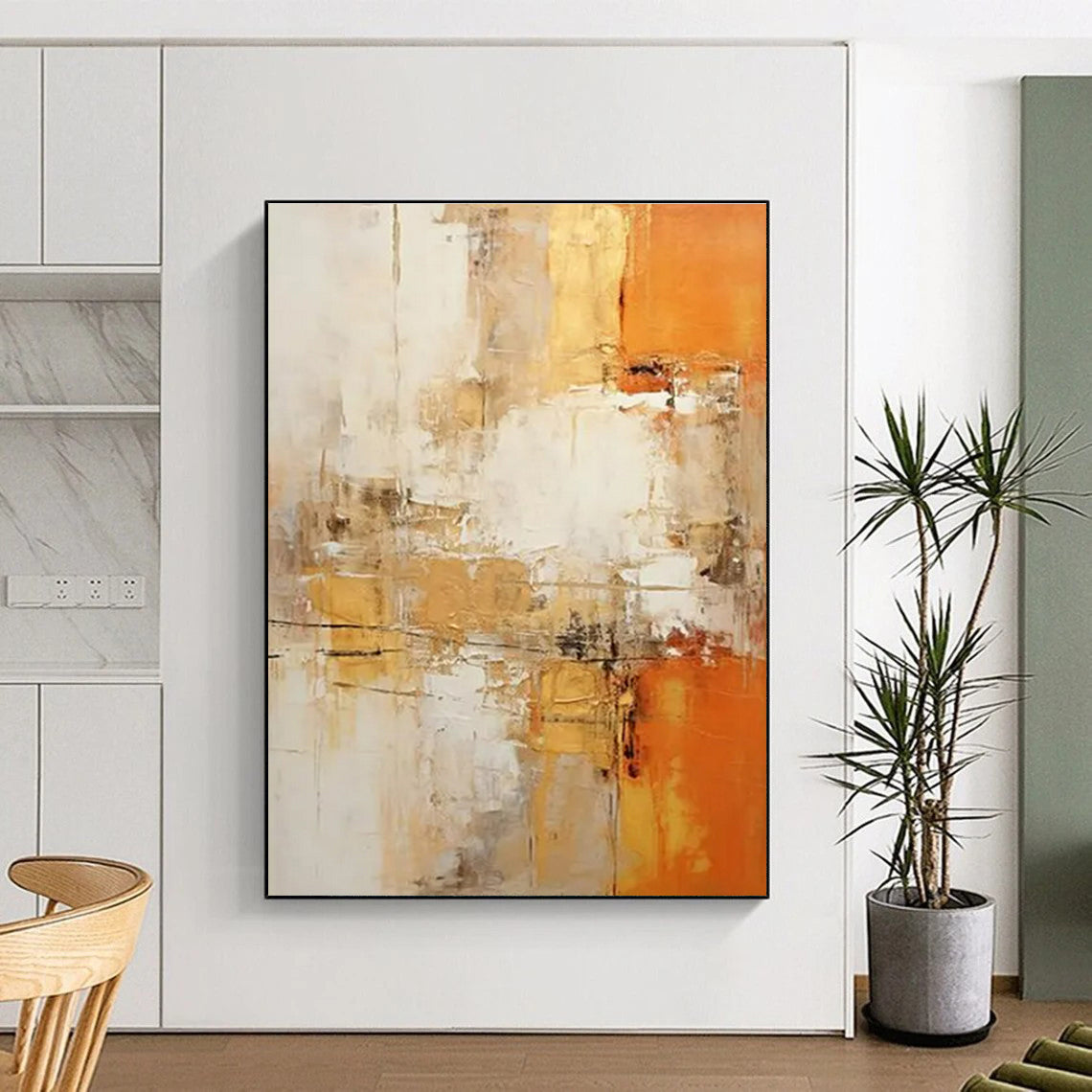 Beige, Orange & White Abstract Blend Painting On Canvas PS0817
