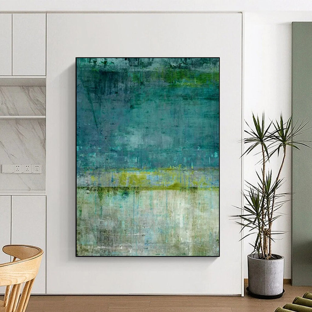 “Teal and Green Textured Abstract” - Abstract Expressionist Painting On Canvas PT2272