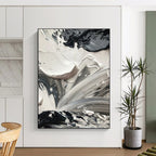 “Dynamic Black - White Textures” - Black, White Abstract Expressionist Painting On Canvas PS0713