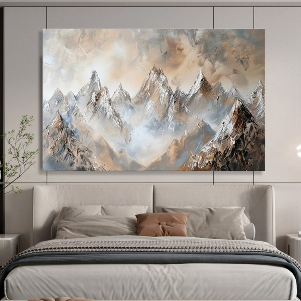 “Misty Mountain Peaks” - Impasto Landscape Painting On Canvas DKS466