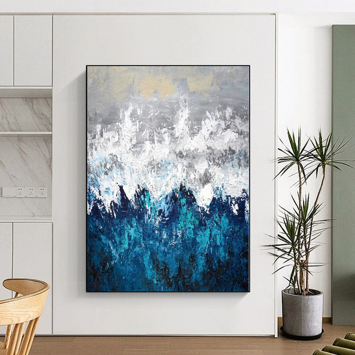 “Grey - Blue Abstract Mountain - like Scene” - Impressionistic Abstract Painting On Canvas PS0286