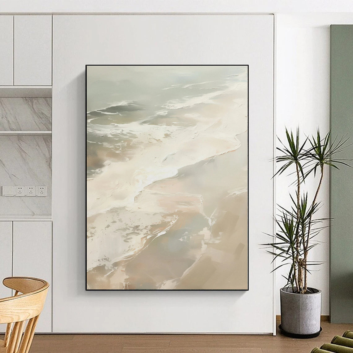 “Soft Beige & White Abstract” - Minimalist Abstract Painting On Canvas PS0421