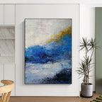 “Blue - Yellow Abstract Coastal Breeze” - Vivid Seascape Painting On Canvas PS0362