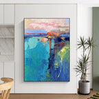 “Colorful Abstract Landscape” - Blue, Green, Pink Abstract Landscape Painting On Canvas PS0720
