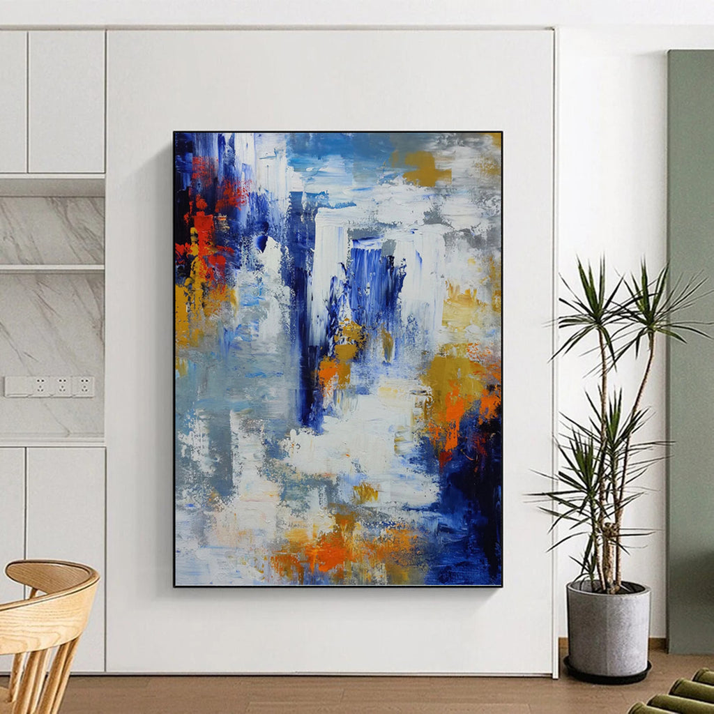 “Blue - Gold Abstract” - Abstract Expressionist Painting On Canvas PT1338