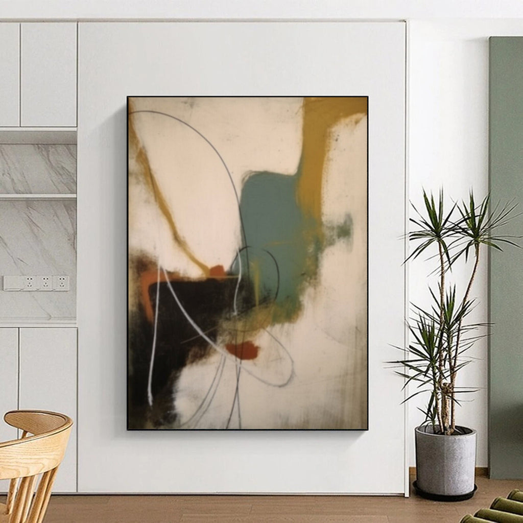 “Colorful Abstract Shapes with Curves” - Expressionist Abstract Painting On Canvas DS364