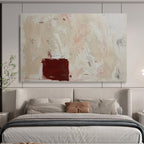 Beige and Red Abstract Scratches Contemporary Abstract Painting On Canvas DKS146