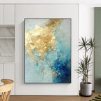 Blue - Gold Abstract Fusion Textured Painting On Canvas DS071