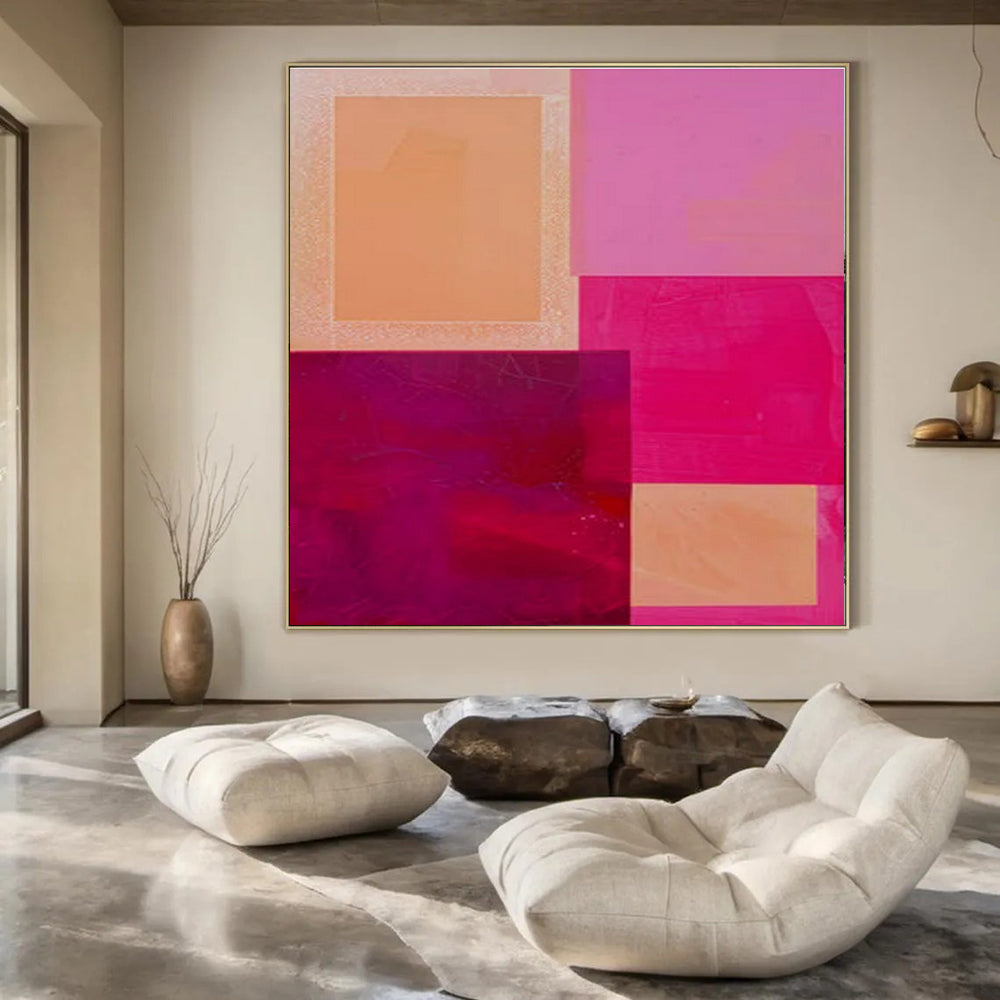 Orange, Pink, Peach with Overlapping Rectangles "Warm Layers" Abstract Painting On Canvas PS1480