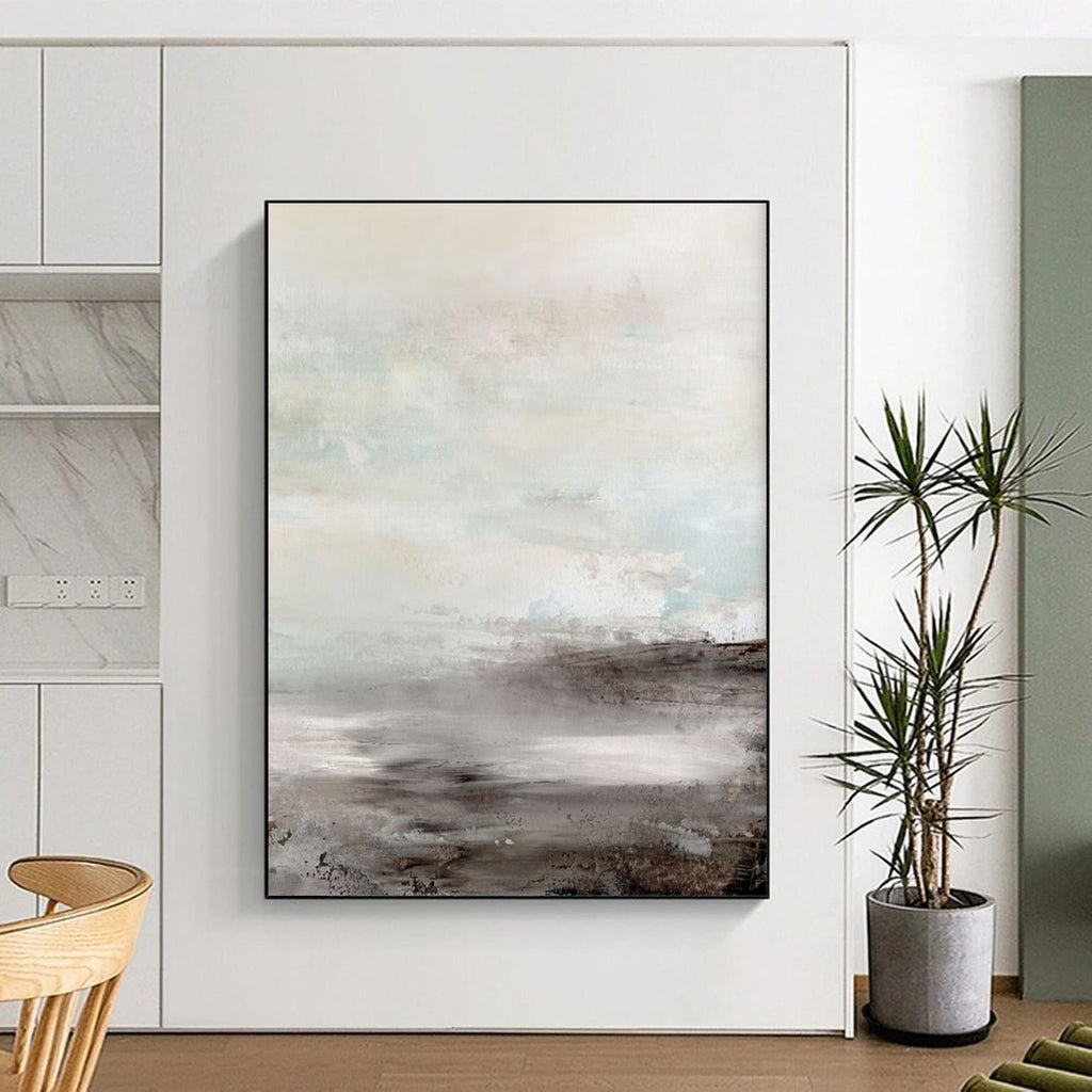 “Blush Sunset Horizon” - Pastel Pink & Warm Beige Landscapes Painting On Canvas DS154
