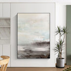 “Blush Sunset Horizon” - Pastel Pink & Warm Beige Landscapes Painting On Canvas DS154