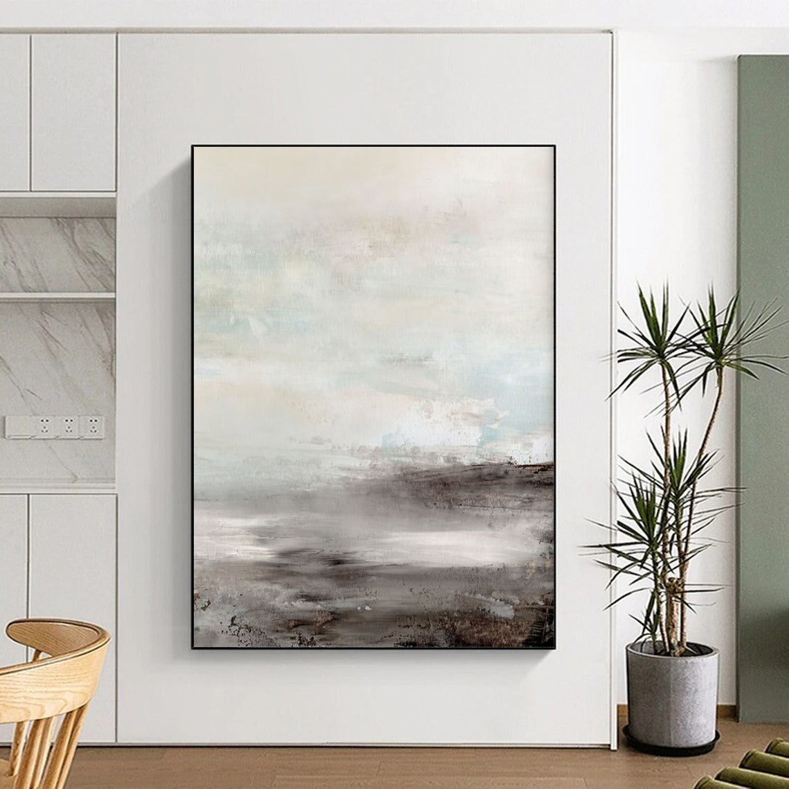 “Blush Sunset Horizon” - Pastel Pink & Warm Beige Landscapes Painting On Canvas DS154