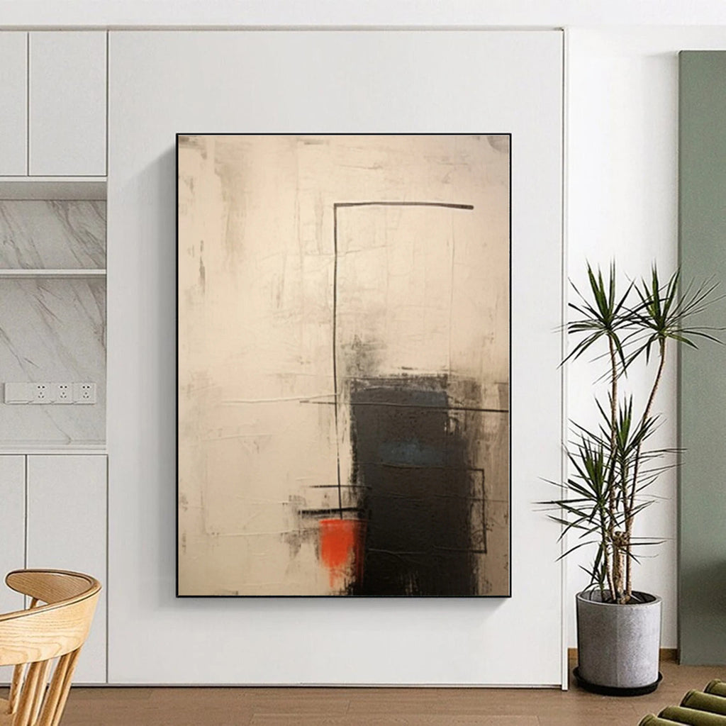 “Black - Gray - Red Minimalist Forms” - Black, Gray, Red Abstract Painting On Canvas PS0527