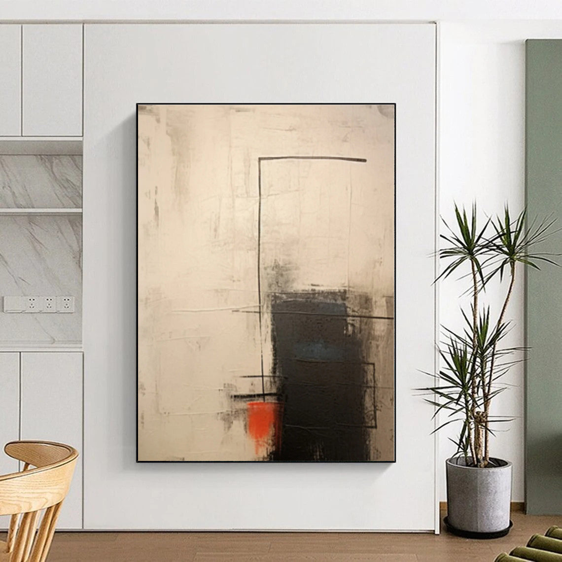 “Black - Gray - Red Minimalist Forms” - Black, Gray, Red Abstract Painting On Canvas PS0527