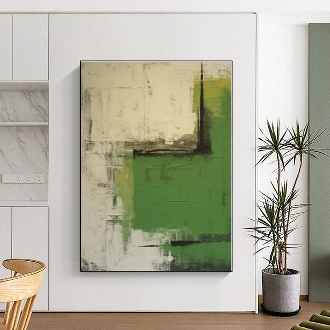 “Green - Gray - Black Abstract Boldness” - Green, Gray, Black Abstract Painting On Canvas PS0531